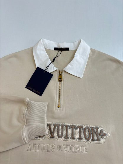 250722 New high-quality letter-embroidered semi-zipper round-neck pullover hoodie