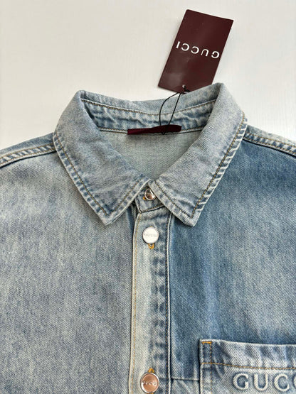 250722 New high-quality washed, aged and embossed long-sleeved denim shirt