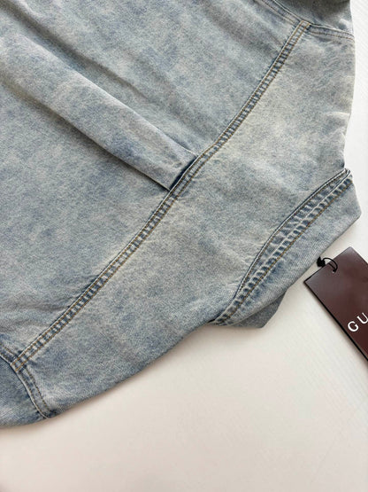 250722 New high-quality washed, aged and embossed long-sleeved denim shirt