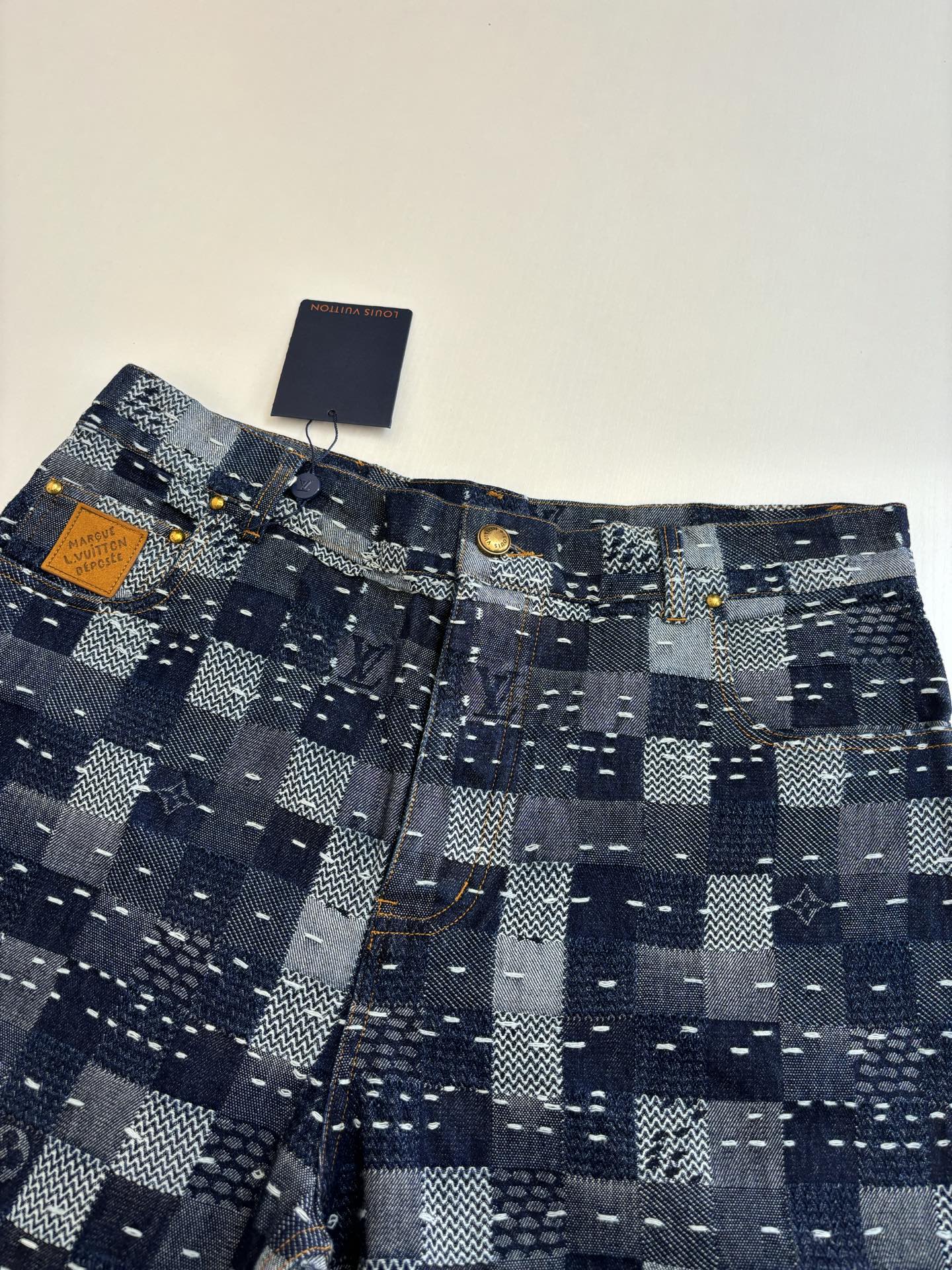 250722 New high-quality checkered tattooed denim trousers