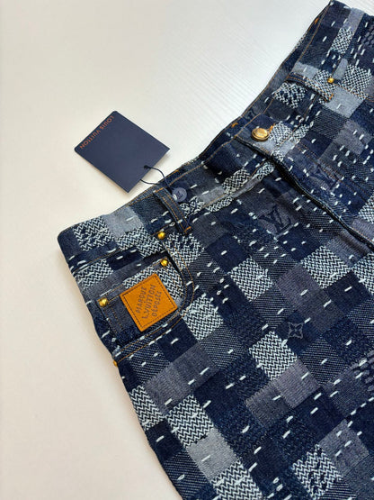 250722 New high-quality checkered tattooed denim trousers