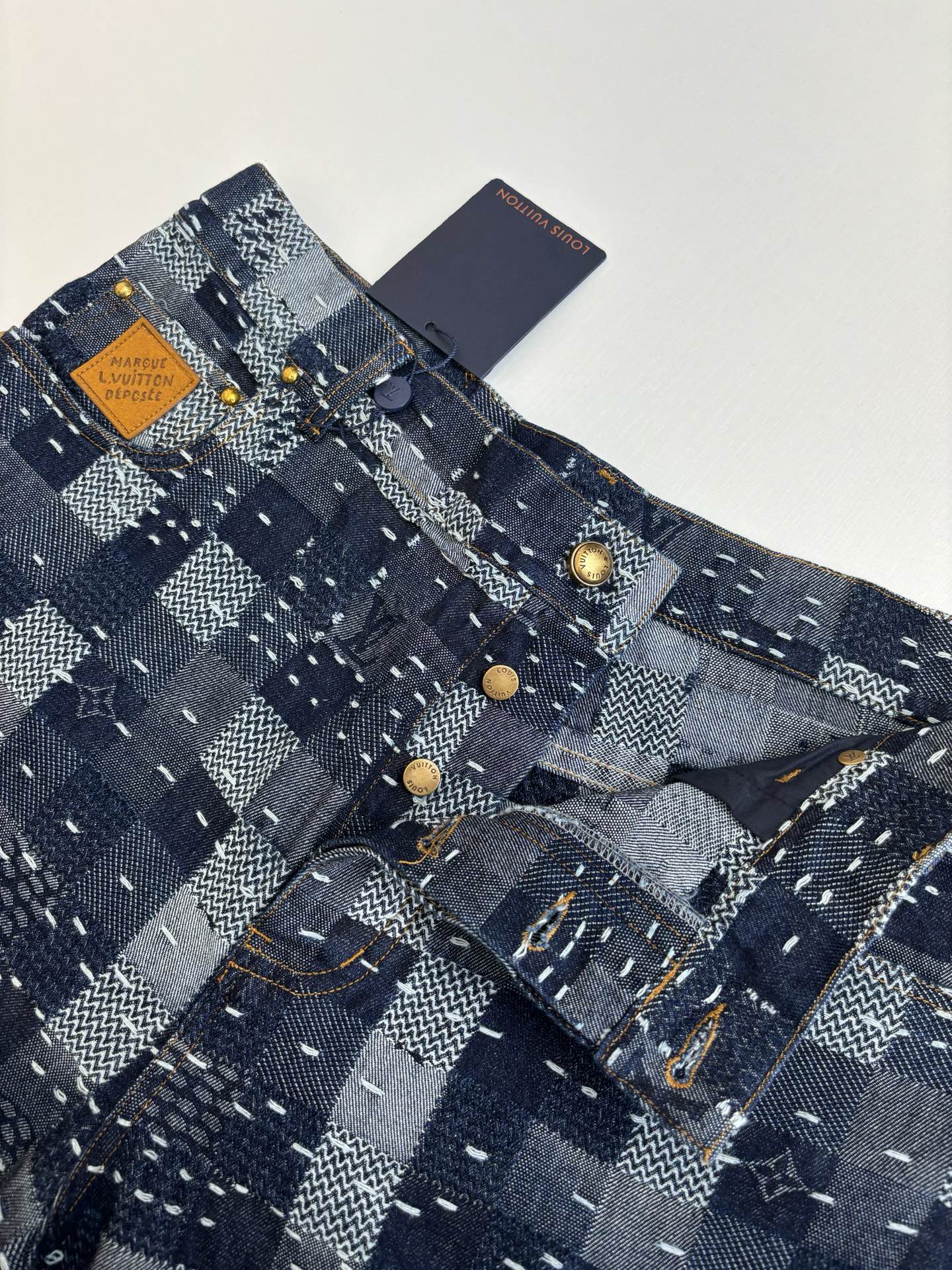 250722 New high-quality checkered tattooed denim trousers