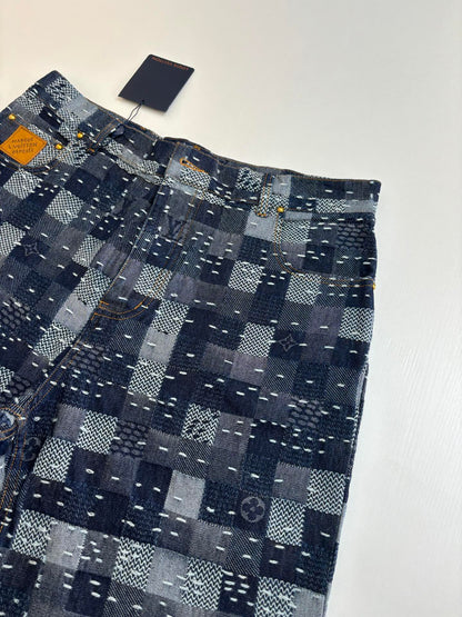 250722 New high-quality checkered tattooed denim trousers