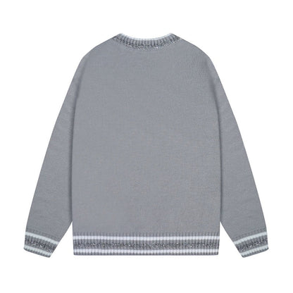 250729 New high-quality, shiny letter-pasted embroidered round-neck sweater
