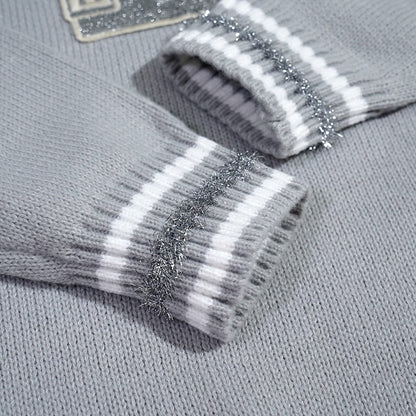 250729 New high-quality, shiny letter-pasted embroidered round-neck sweater