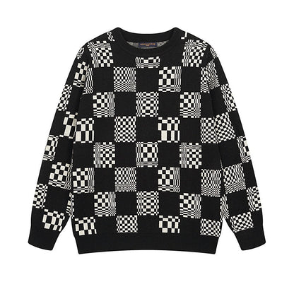 250729 New high-quality checkered couple round-neck sweaters