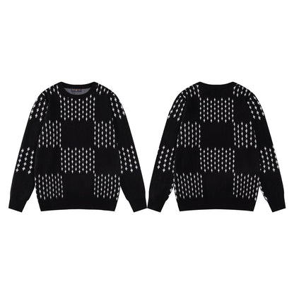 250729 New high-quality checkered couple round-neck sweaters