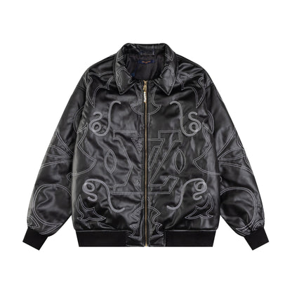 250729 New top-quality embroidered leather pilot jacket