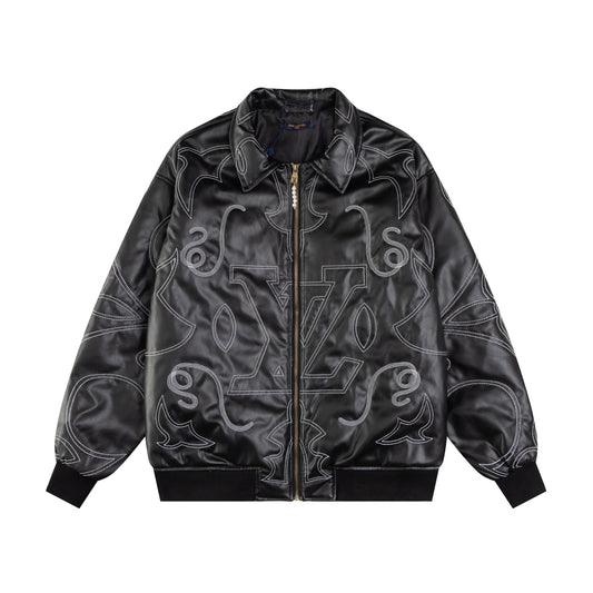 250729 New top-quality embroidered leather pilot jacket