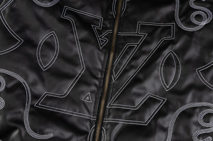 250729 New top-quality embroidered leather pilot jacket