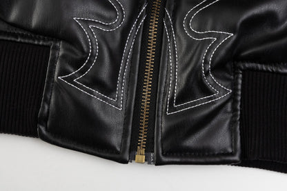250729 New top-quality embroidered leather pilot jacket