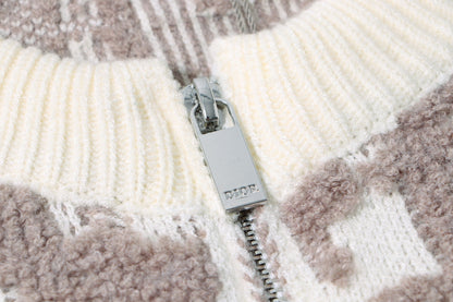 250729 New high-quality three-dimensional jacquard zipper round-neck sweater