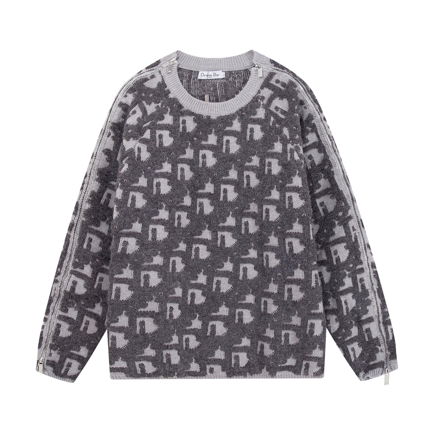 250729 New high-quality three-dimensional jacquard zipper round-neck sweater