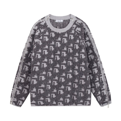 250729 New high-quality three-dimensional jacquard zipper round-neck sweater