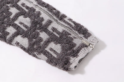 250729 New high-quality three-dimensional jacquard zipper round-neck sweater