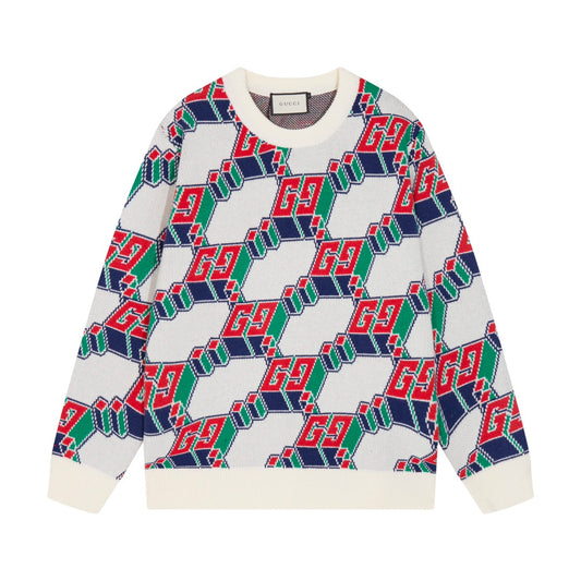 250729 A new full-printed jacquard striped round-neck sweater