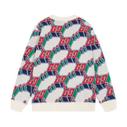 250729 A new full-printed jacquard striped round-neck sweater