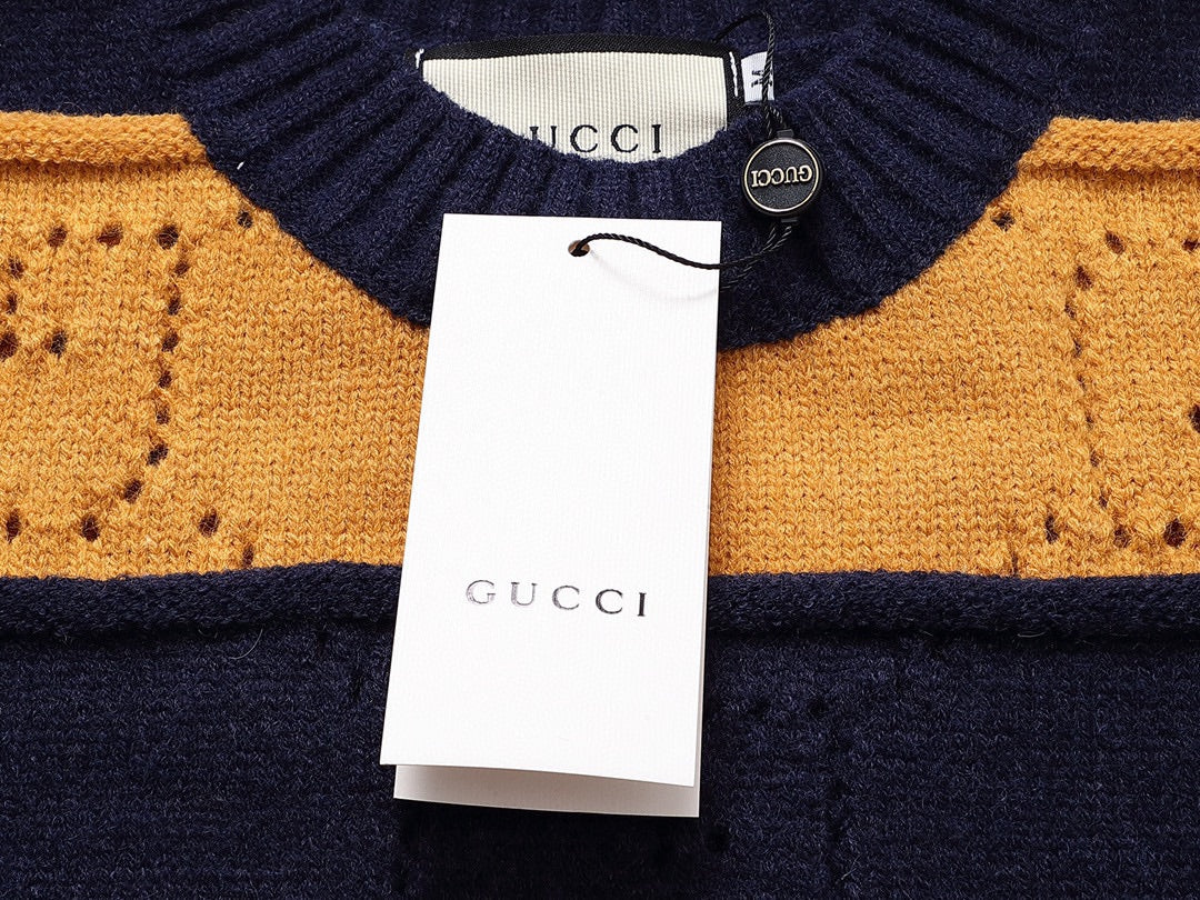 250729 New orange and black striped wool knitted round-neck sweater