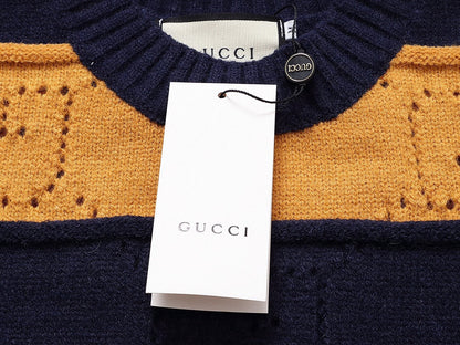 250729 New orange and black striped wool knitted round-neck sweater