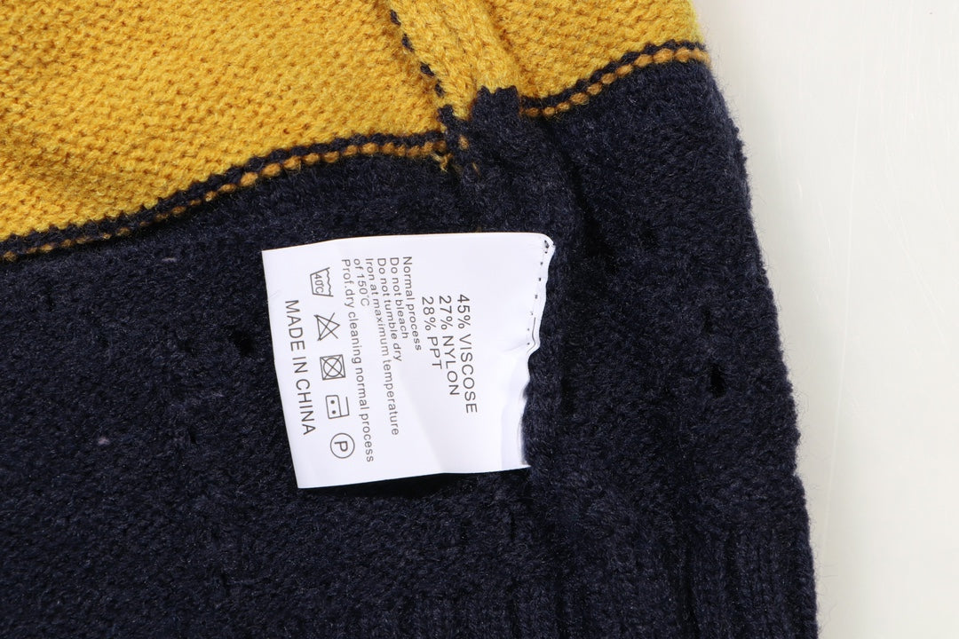 250729 New orange and black striped wool knitted round-neck sweater