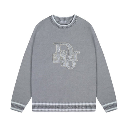 250729 New shiny letter-pasted embroidered round-neck sweater