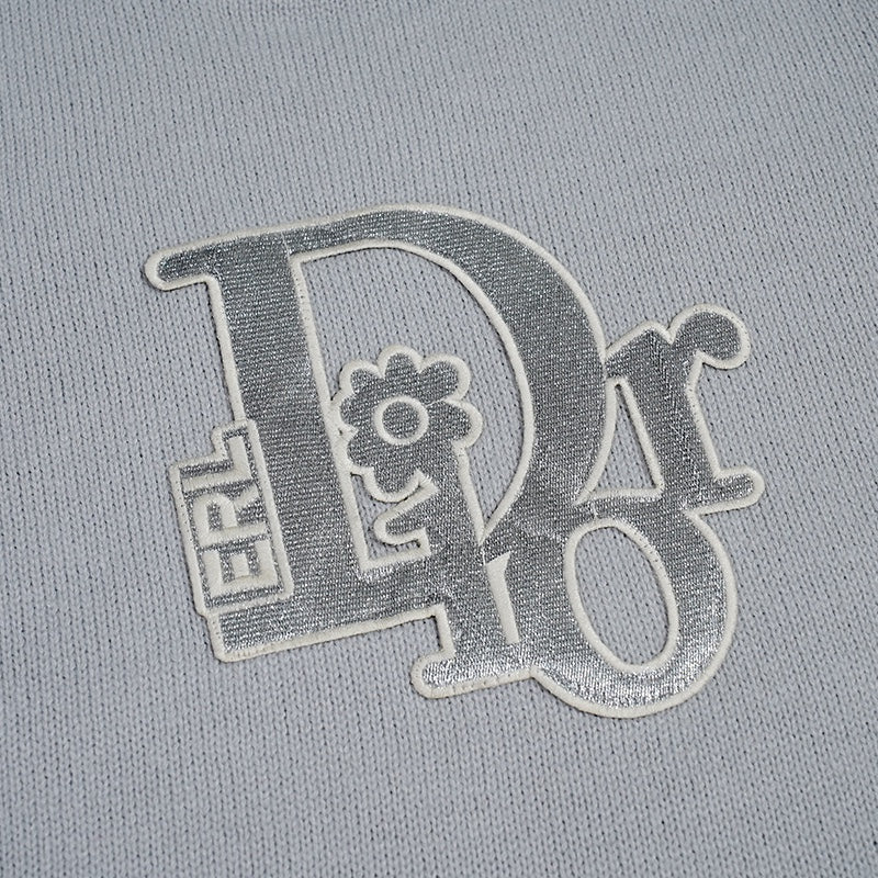 250729 New shiny letter-pasted embroidered round-neck sweater
