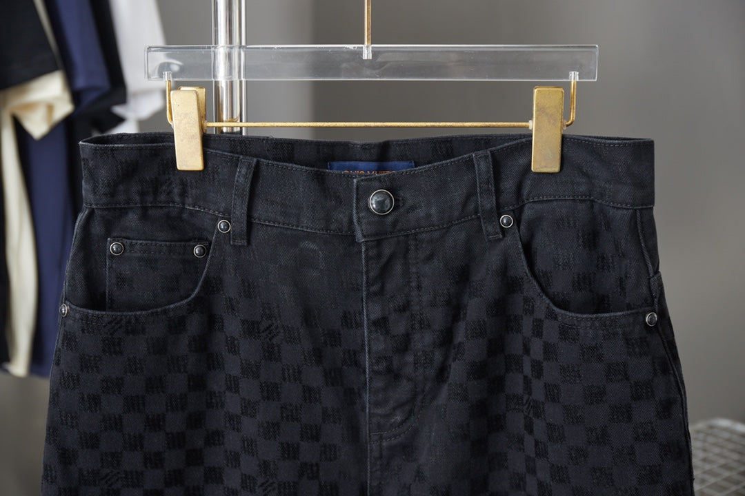 250729 New heavy-duty jacquard spray-painted denim trousers