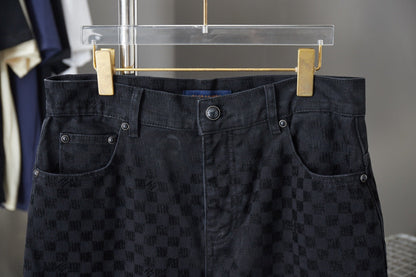 250729 New heavy-duty jacquard spray-painted denim trousers