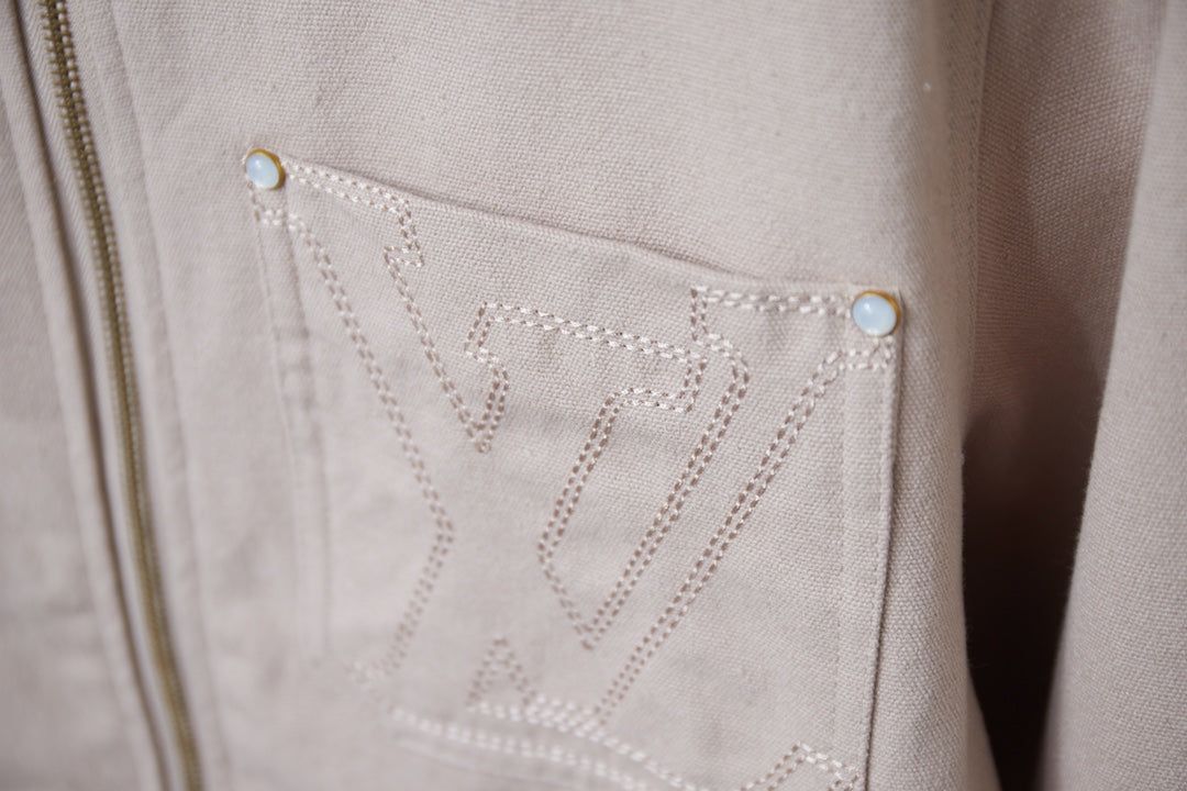 250808 New high-quality pocket hollowed-out embroidered canvas jacket