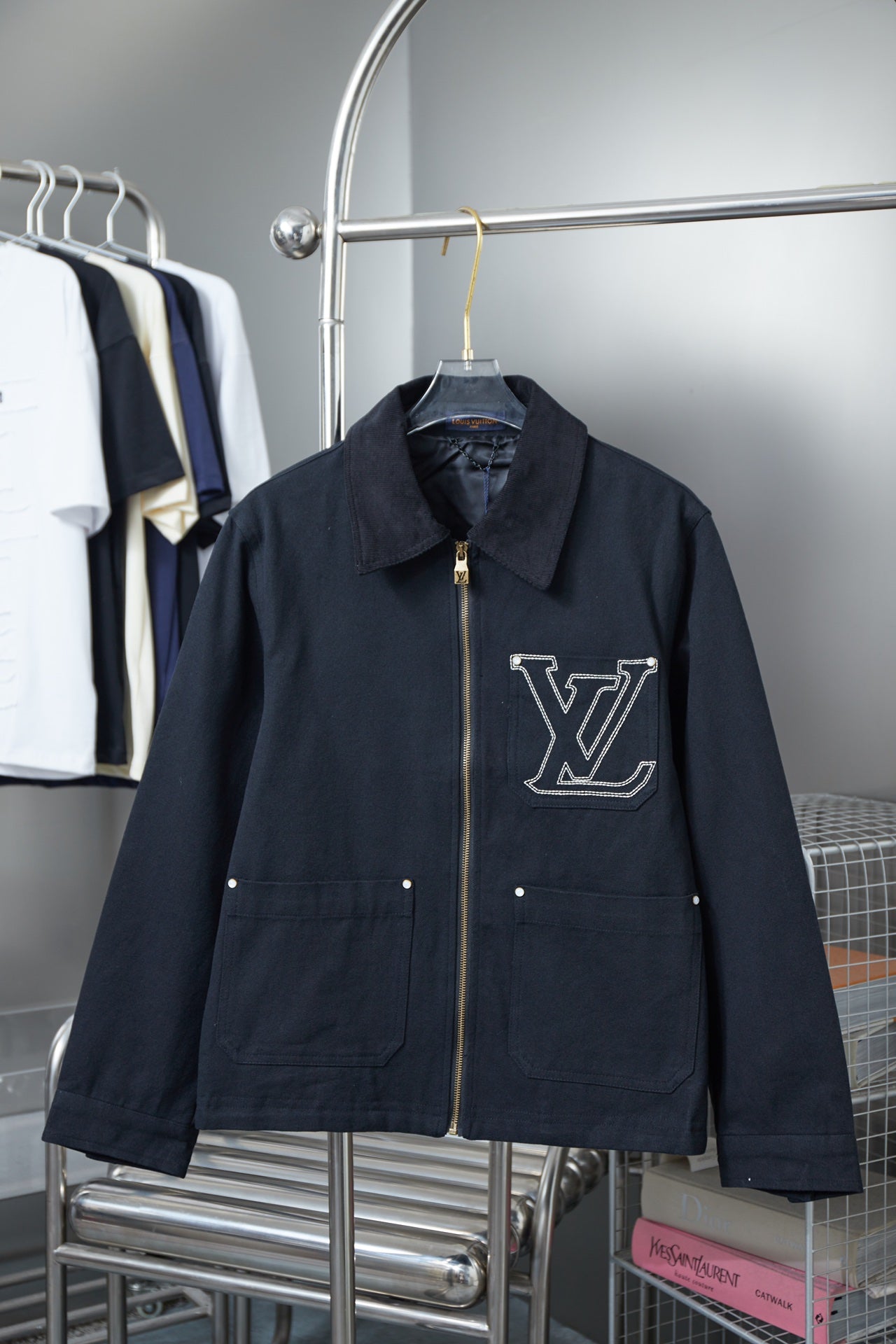 250808 New high-quality pocket hollowed-out embroidered canvas jacket