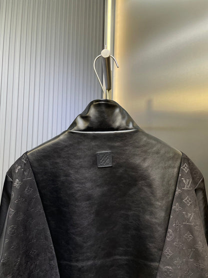 250808 A new high-quality patchwork leather jacquard jacket