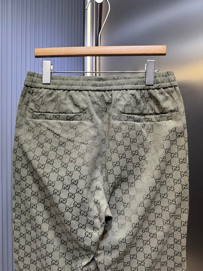 250808 New high-quality jacquard full-print elastic drawstring straight-leg trousers