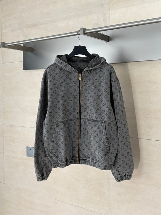 250808 A new high-quality heavy-duty jacquard denim hooded jacket