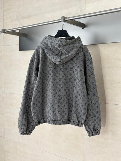 250808 A new high-quality heavy-duty jacquard denim hooded jacket
