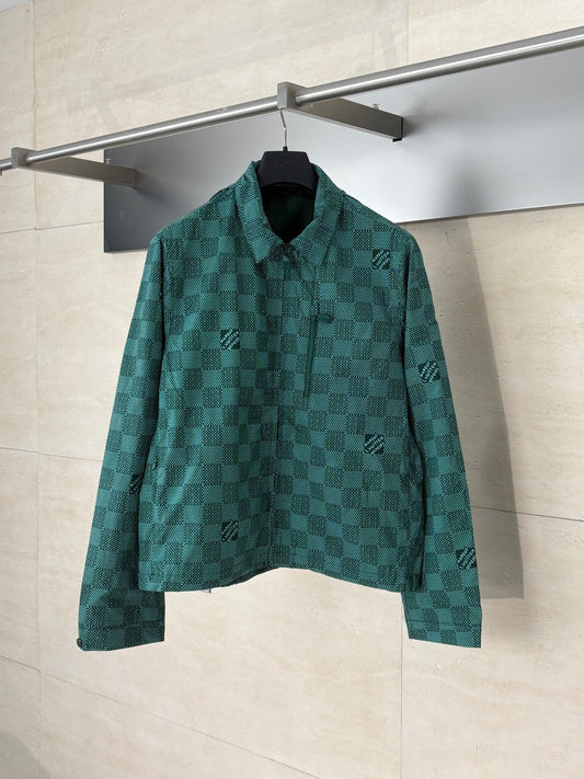 250808 A new high-quality checkered zipper technology hooded windproof jacket