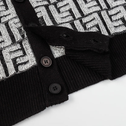 250808 New high-quality jacquard full-print cardigan sweater