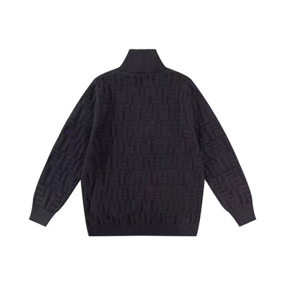 250808 A new high-quality jacquard stand-up collar sweater with distinct concave and convex patterns
