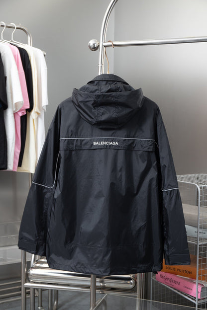 250808 New high-quality dark-checked reflective semi-zipper windbreaker jacket