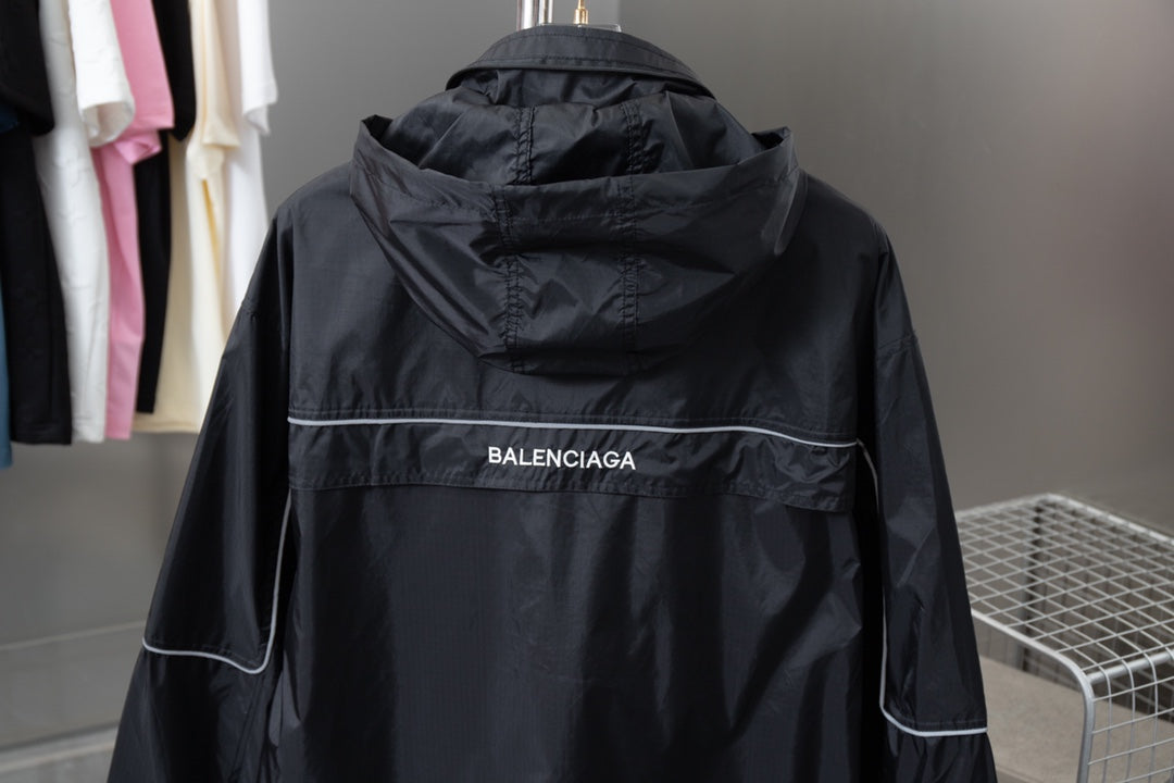 250808 New high-quality dark-checked reflective semi-zipper windbreaker jacket