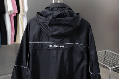250808 New high-quality dark-checked reflective semi-zipper windbreaker jacket