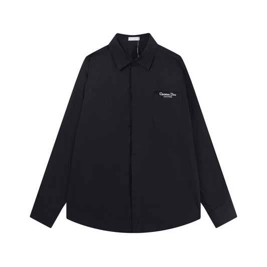 250808 A new high-quality, simple and versatile pocket letter long-sleeved shirt