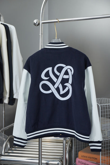 250808 New high-quality tweed and conch embroidery patchwork sleeve baseball jacket
