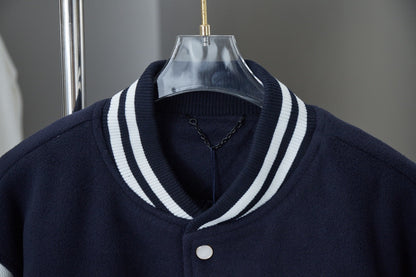 250808 New high-quality tweed and conch embroidery patchwork sleeve baseball jacket