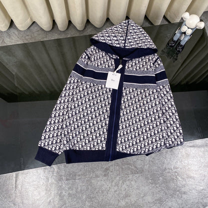 250808 A new high-quality full-printed double-sided jacquard zipper cardigan