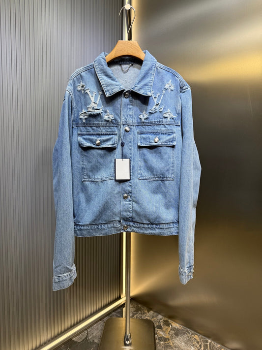 250808 New high-quality washed ripped denim jacket