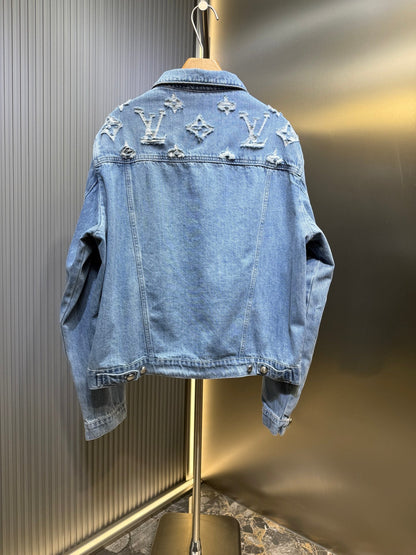 250808 New high-quality washed ripped denim jacket