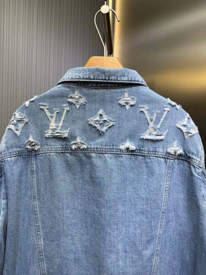 250808 New high-quality washed ripped denim jacket