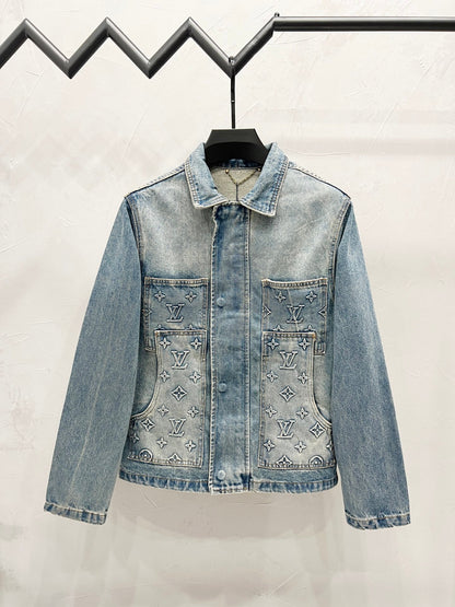 250813 New high-quality embossed loose straight-leg workwear denim jacket
