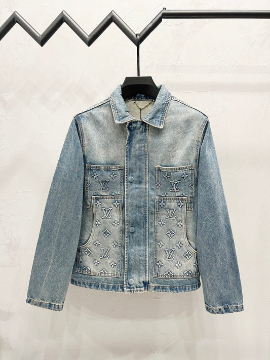 250813 New high-quality embossed loose straight-leg workwear denim jacket