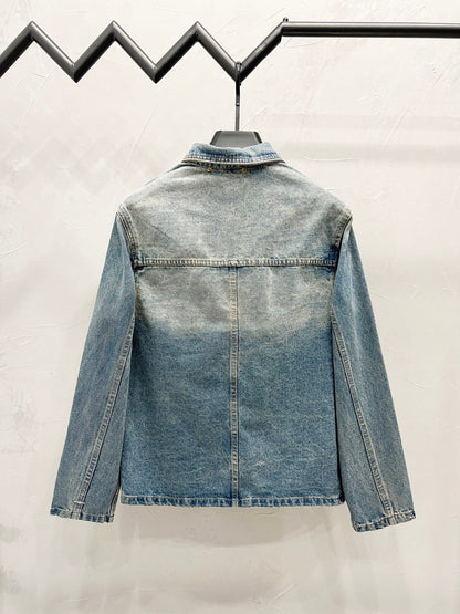 250813 New high-quality embossed loose straight-leg workwear denim jacket